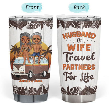 Beach Couple Travel Partners For Life - Personalized Custom Tumbler