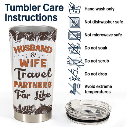 Beach Couple Travel Partners For Life - Personalized Custom Tumbler