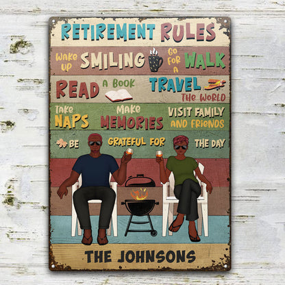 Retirement Rules - Gift For Couples - Personalized Custom Classic Metal Signs