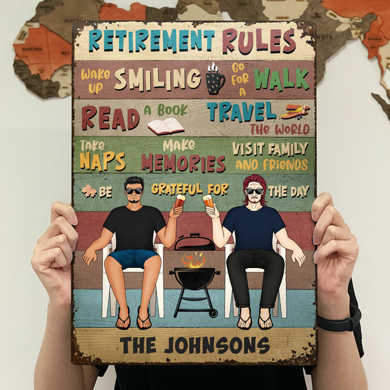 Retirement Rules - Gift For Couples - Personalized Custom Classic Metal Signs