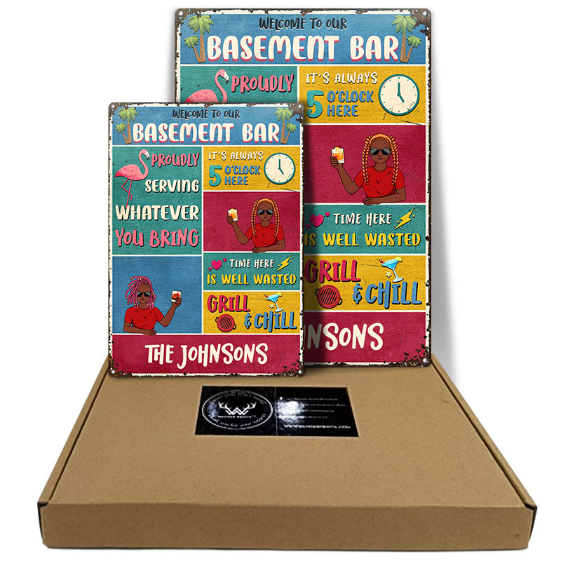 Flamingo Patio Proudly Serving Whatever - Gift For Couples - Personalized Custom Classic Metal Signs