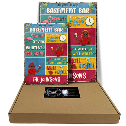 Flamingo Patio Proudly Serving Whatever - Gift For Couples - Personalized Custom Classic Metal Signs