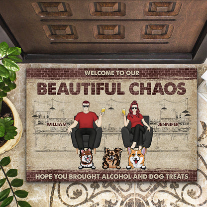 Dog Lovers Couple Welcome To Our Beautiful Chaos - Personalized Custom Doormat