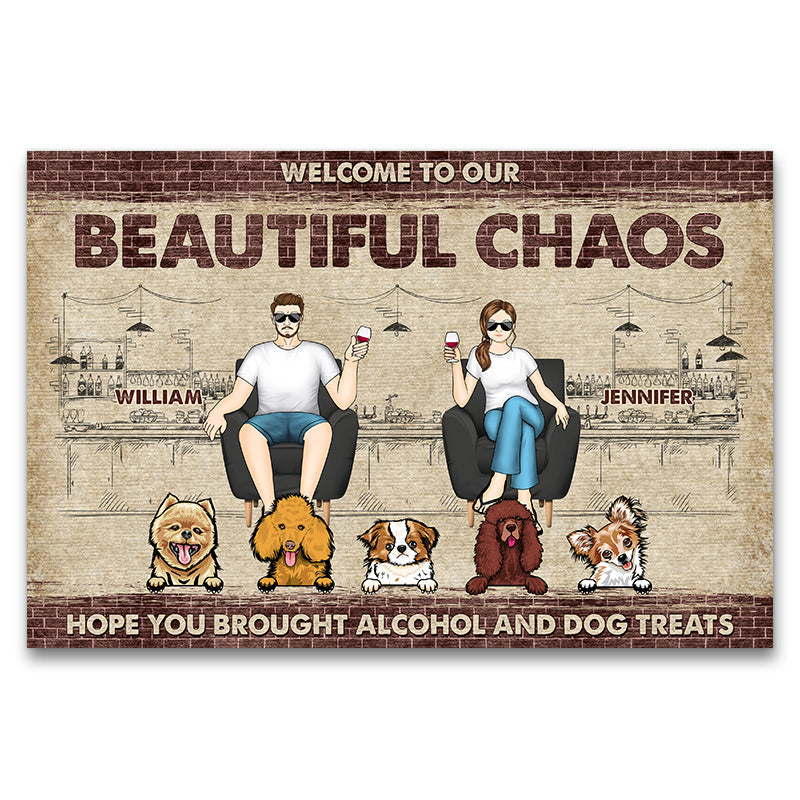 Dog Lovers Couple Welcome To Our Beautiful Chaos - Personalized Custom Doormat