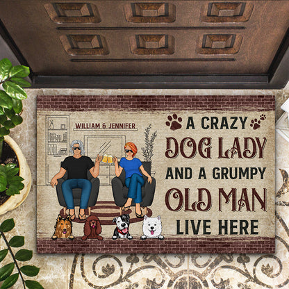 Family Couple Dog Lovers Dog Lady & Grumpy Old Man - Personalized Custom Doormat