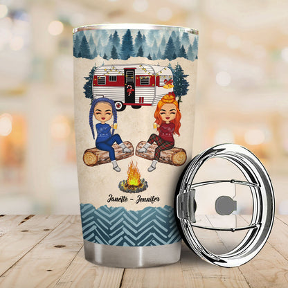 Christmas Camping Bestie Warning The Girls Are Drinking Again - Personalized Custom Tumbler