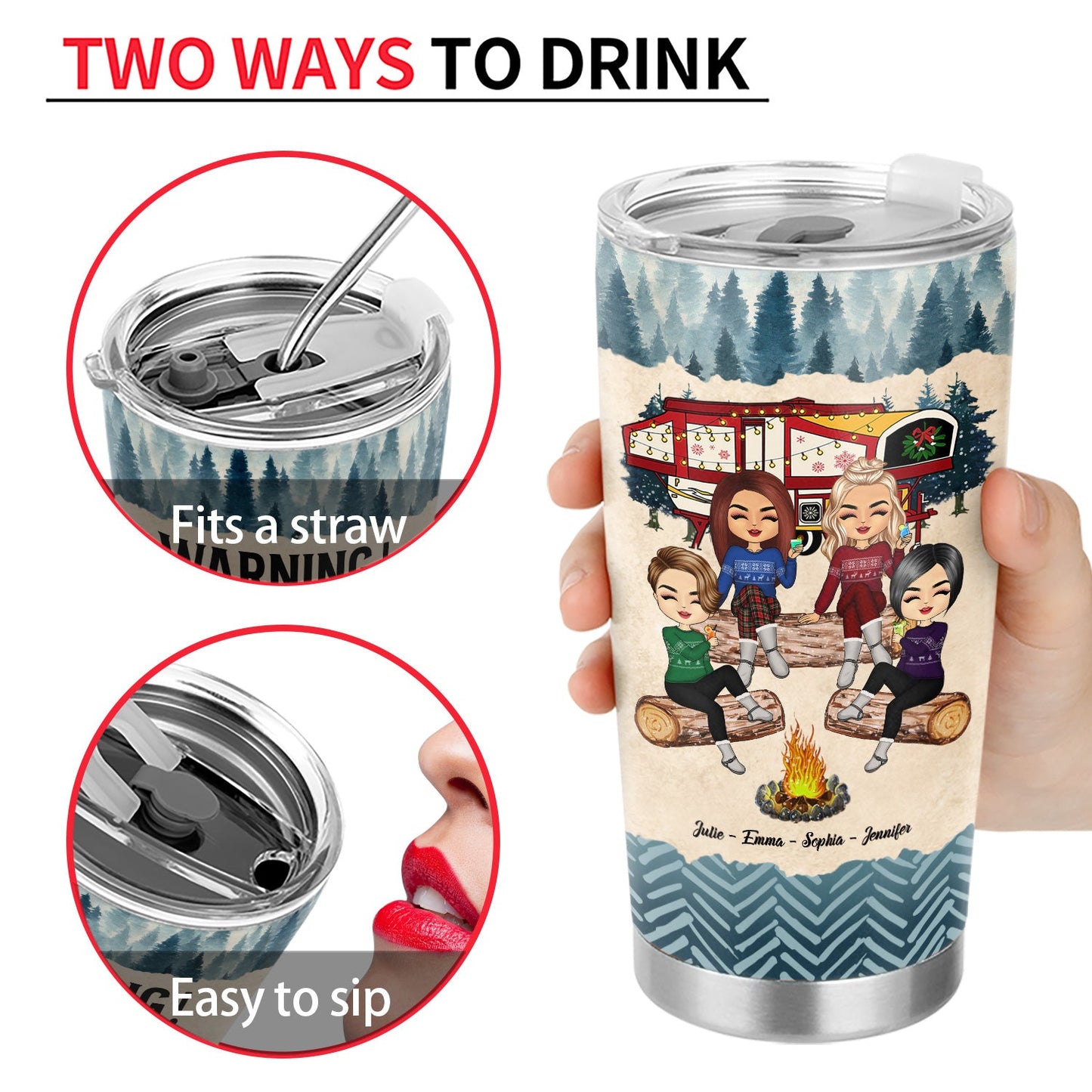 Christmas Camping Bestie Warning The Girls Are Drinking Again - Personalized Custom Tumbler