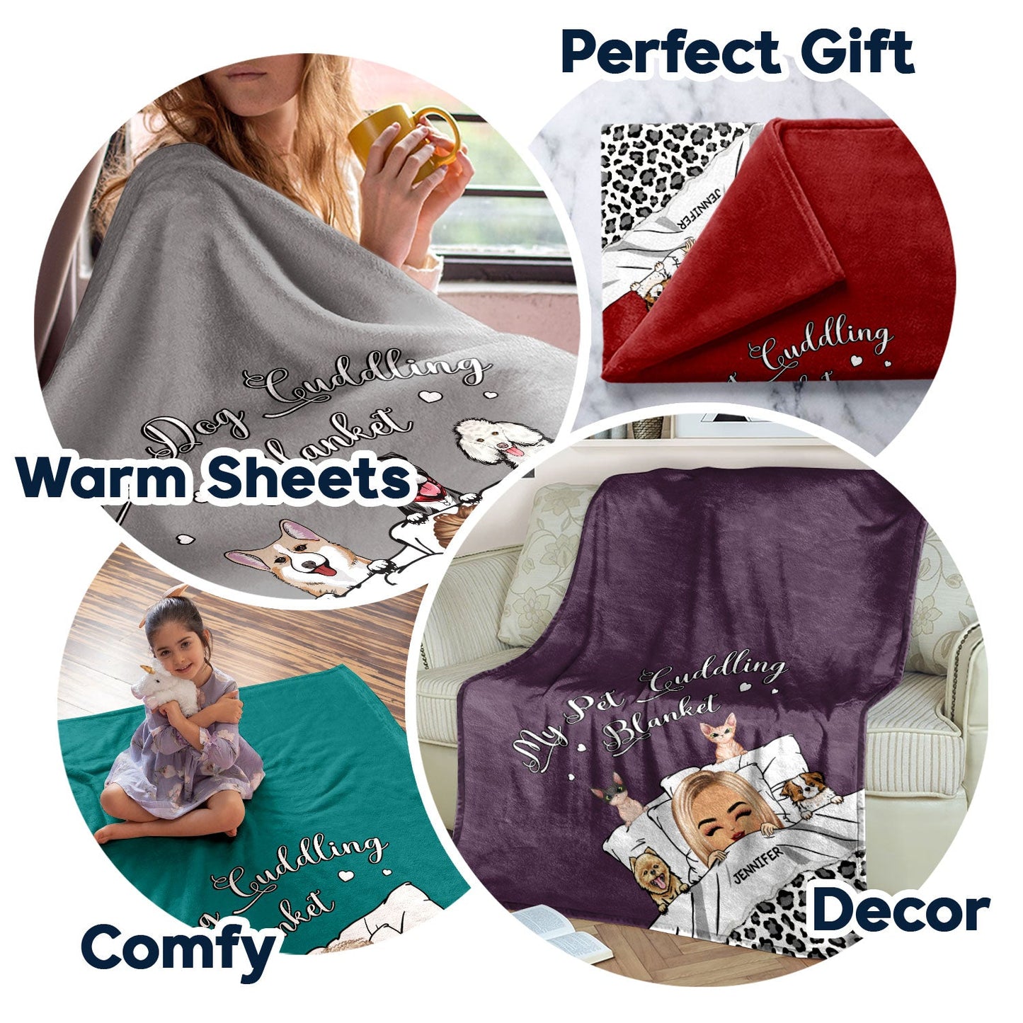 Pet Lovers My Dog Cat Cuddling Blanket - Gift For Pet Lovers - Personalized Custom Fleece Blanket