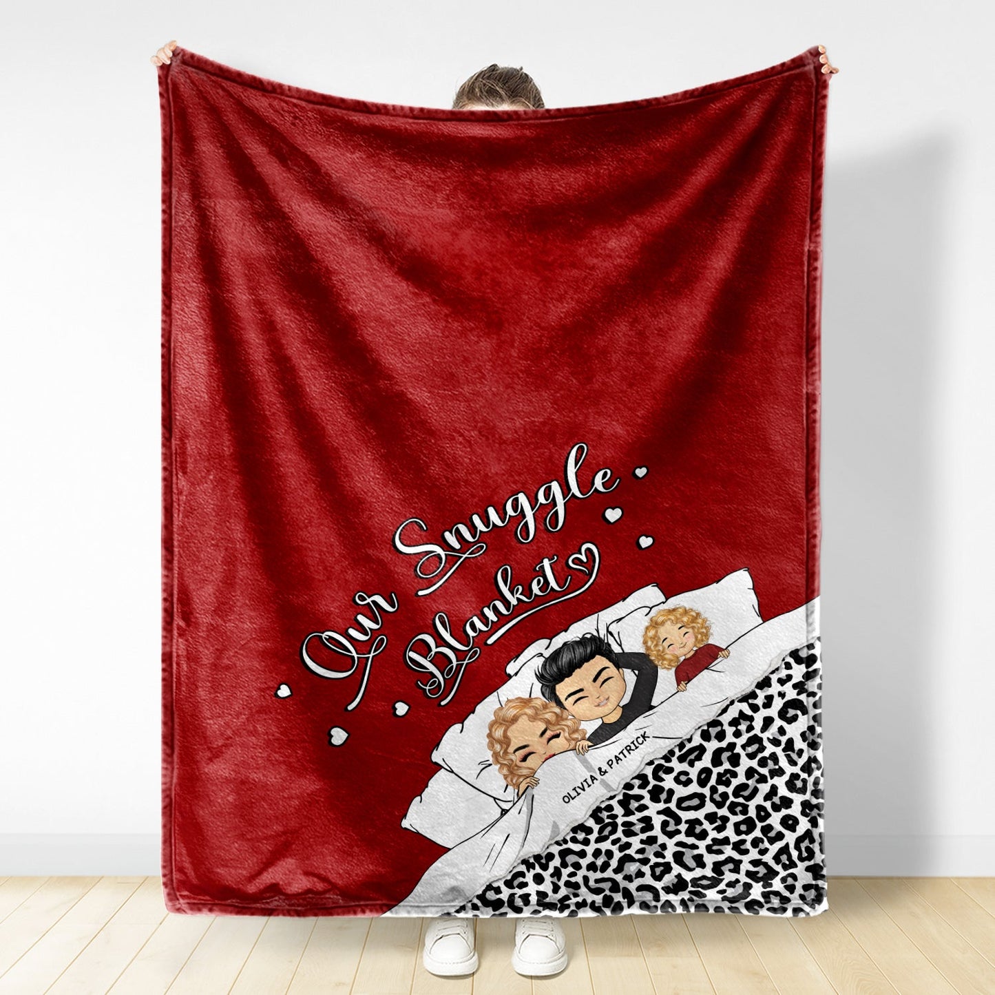 Couple Chibi You, Me & The Kids Snuggle Blanket - Gift For Family, Couple - Personalized Custom Fleece Blanket