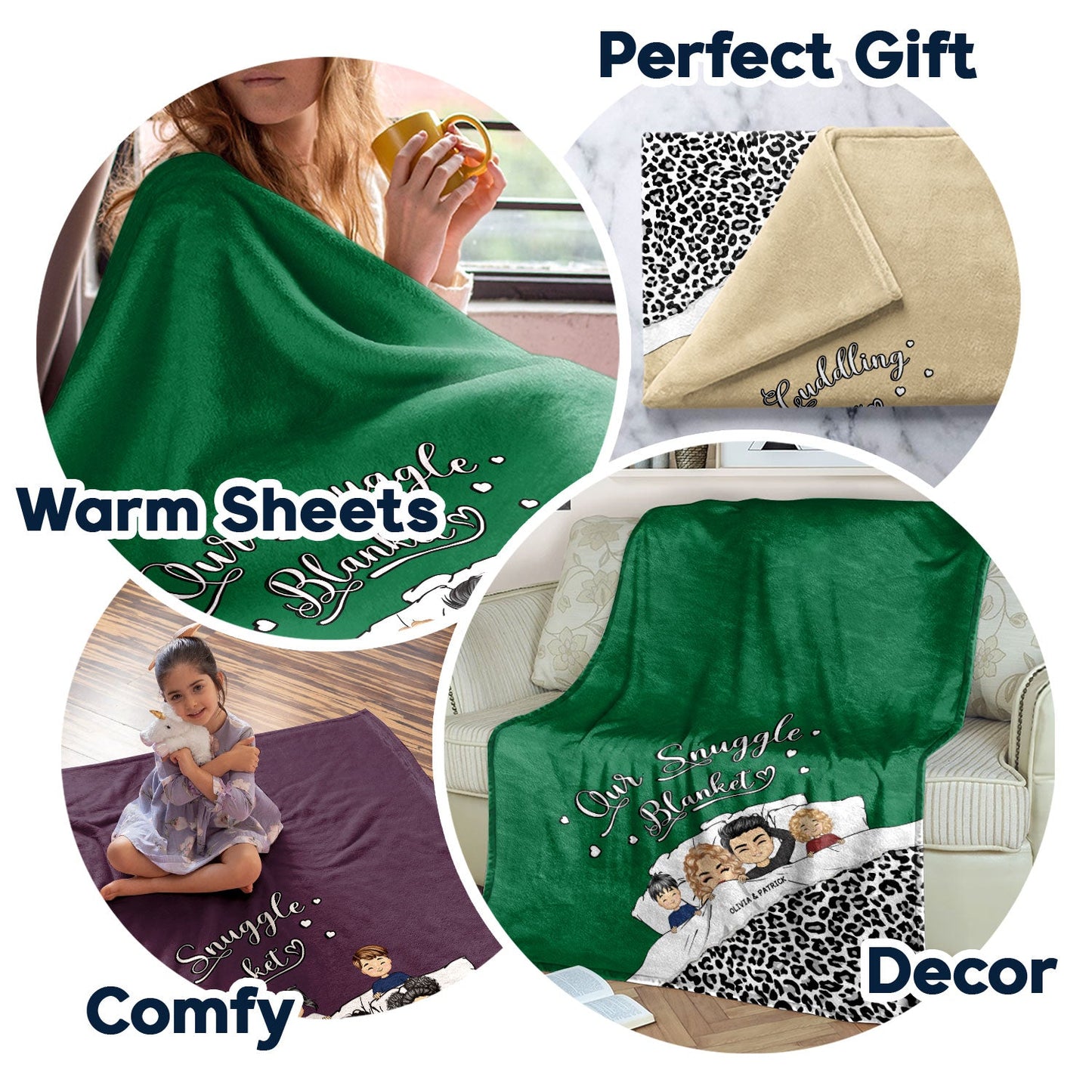 Couple Chibi You, Me & The Kids Snuggle Blanket - Gift For Family, Couple - Personalized Custom Fleece Blanket