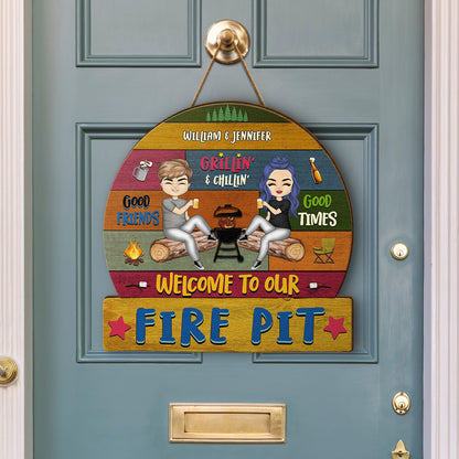 Camping Couple Welcome To Our Campsite - Gift For Camping Couple - Personalized Custom Shaped Wood Sign