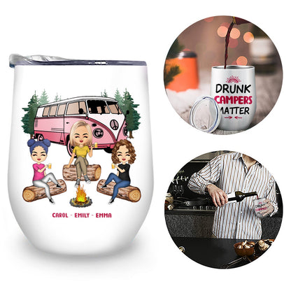 Camping If I'm Drunk It's My Friend's Fault - Gift For Bestie - Personalized Custom Wine Tumbler