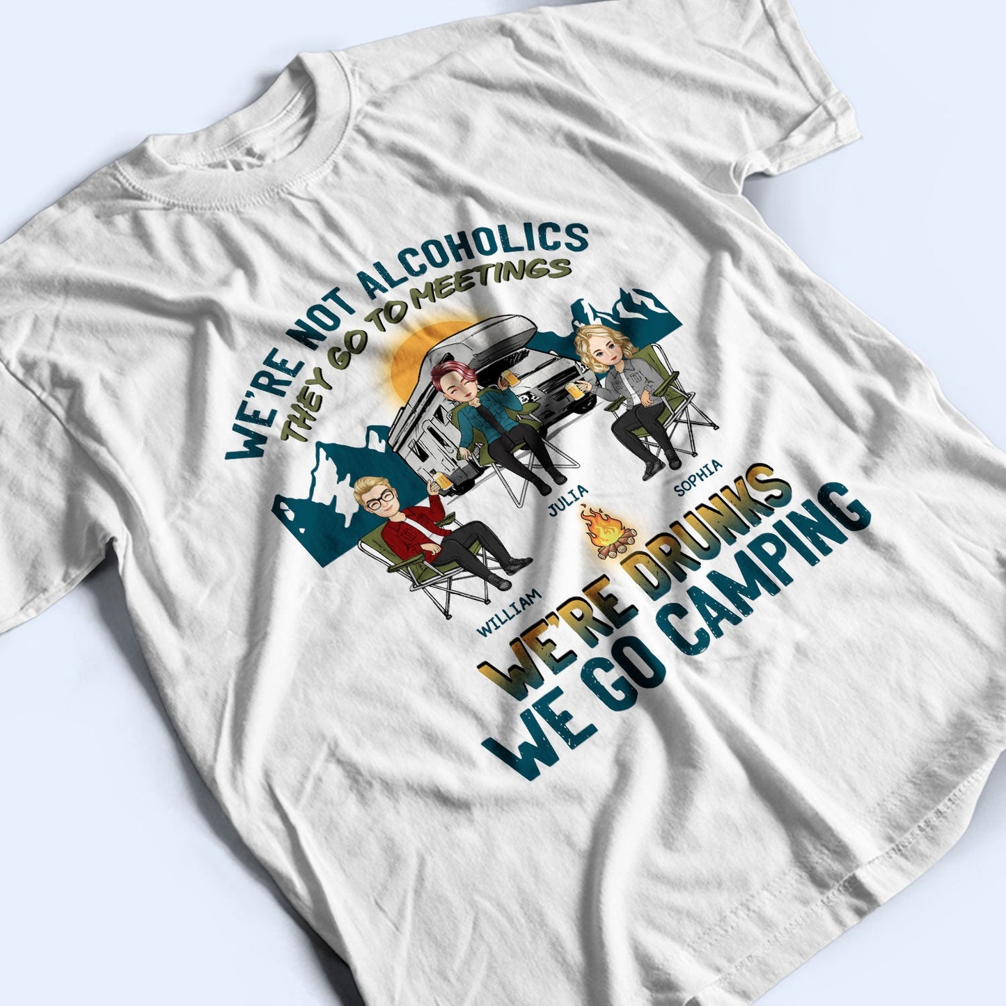 Camping Cartoon We're Drunks - Gift For Bestie - Personalized Custom T Shirt