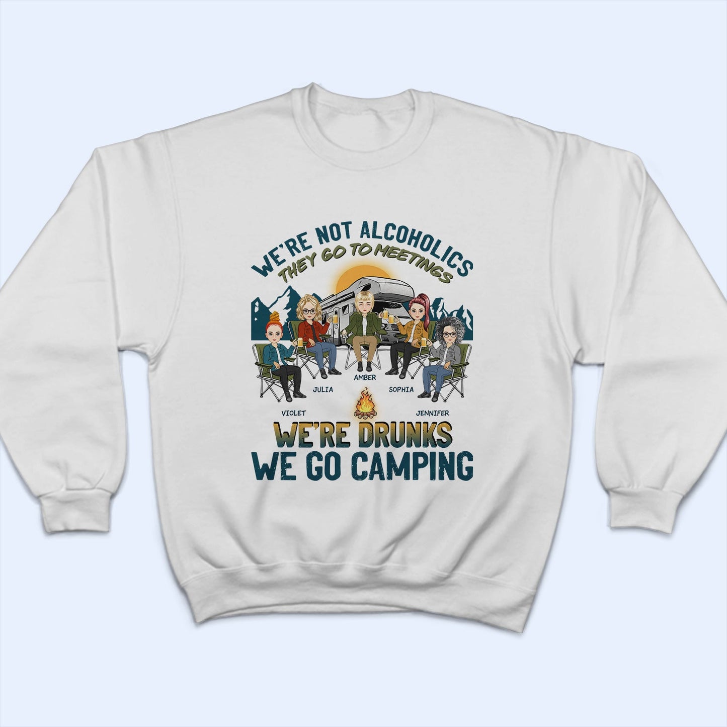 Camping Cartoon We're Drunks - Gift For Bestie - Personalized Custom T Shirt