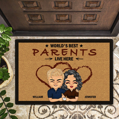 Couple World's Best Grandparents Live Here - Gift For Couples - Personalized Custom Doormat