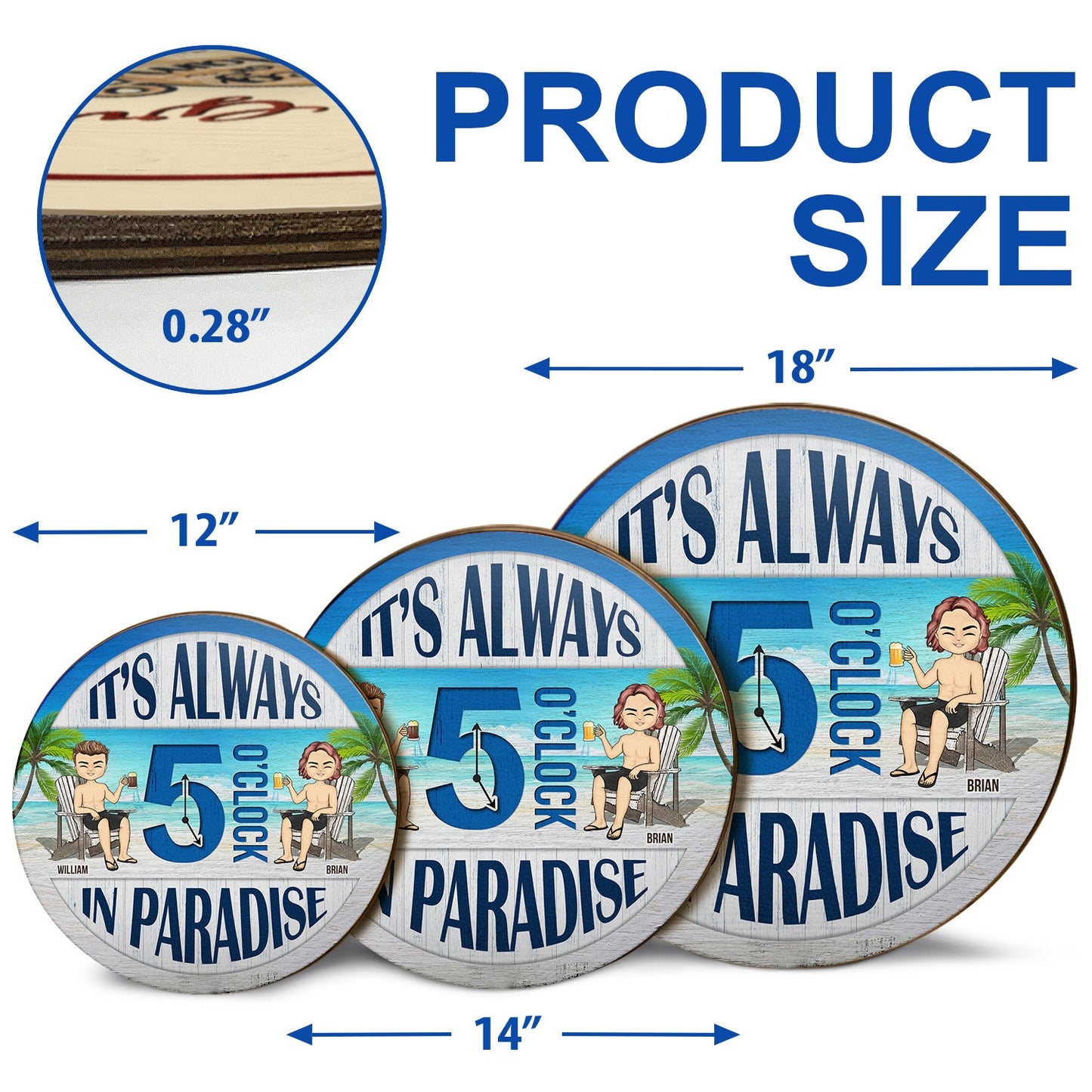 Beach Always 5 O'Clock In Paradise - Gift For Couples - Personalized Custom Wood Circle Sign