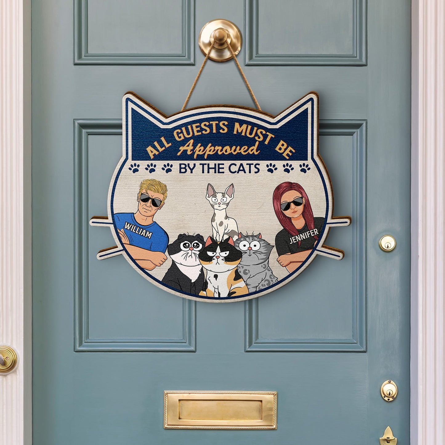 All Guests Must Be Approved - Gift For Cat Lovers - Personalized Custom Shaped Wood Sign