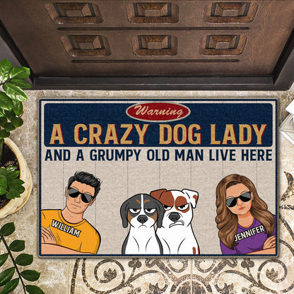 Dog Lovers Couple Crazy Dog Lady And Grumpy Old Man - Gift For Couples - Personalized Doormat