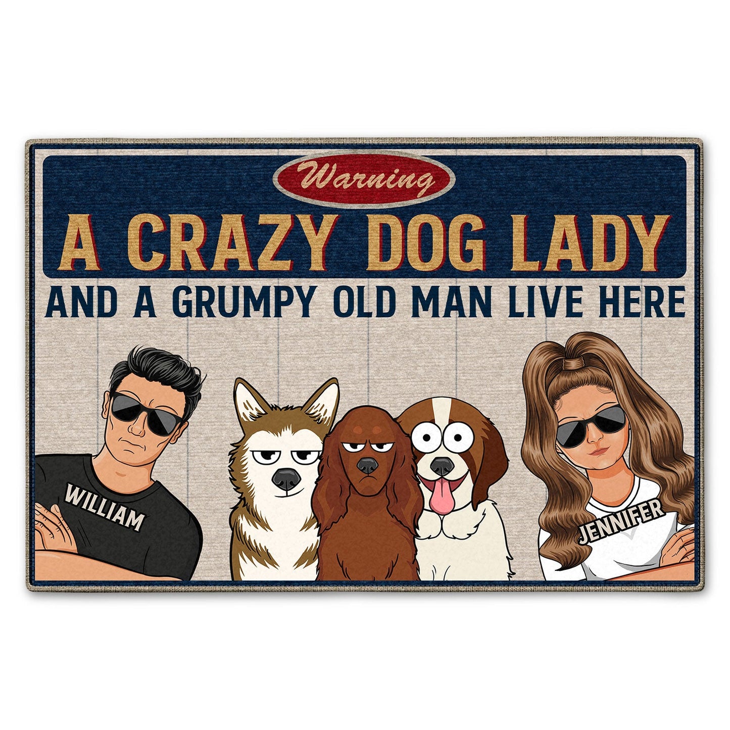 Dog Lovers Couple Crazy Dog Lady And Grumpy Old Man - Gift For Couples - Personalized Doormat