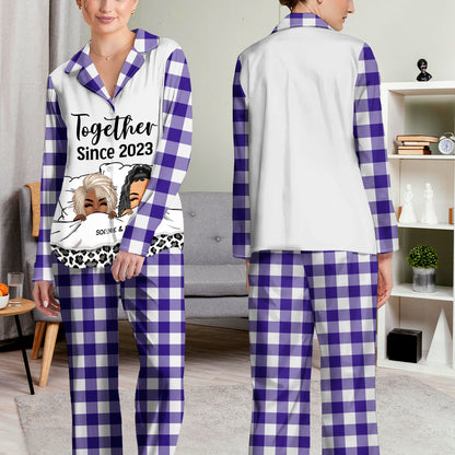 Couple Hubby & Wifey Est - Gift For Couples - Personalized Long Pajamas Set