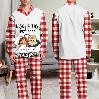 Couple Hubby & Wifey Est - Gift For Couples - Personalized Long Pajamas Set