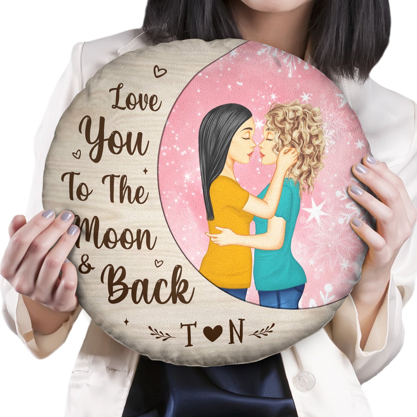 Love You To The Moon - Gift For Couples - Personalized Round Pillow