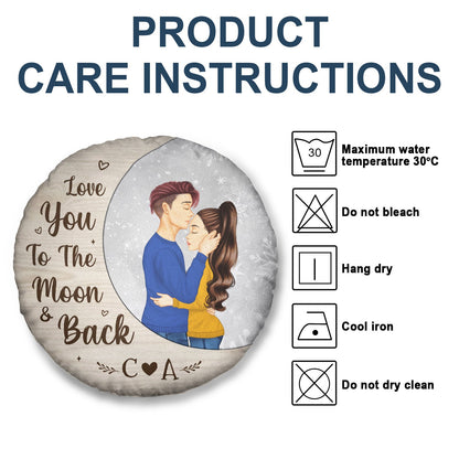 Love You To The Moon - Gift For Couples - Personalized Round Pillow