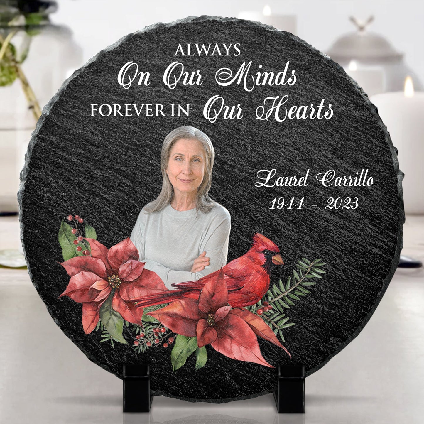 Custom Photo Cardinals I'm Always With You - Memorial Gift - Personalized Circle Memorial Garden Stone