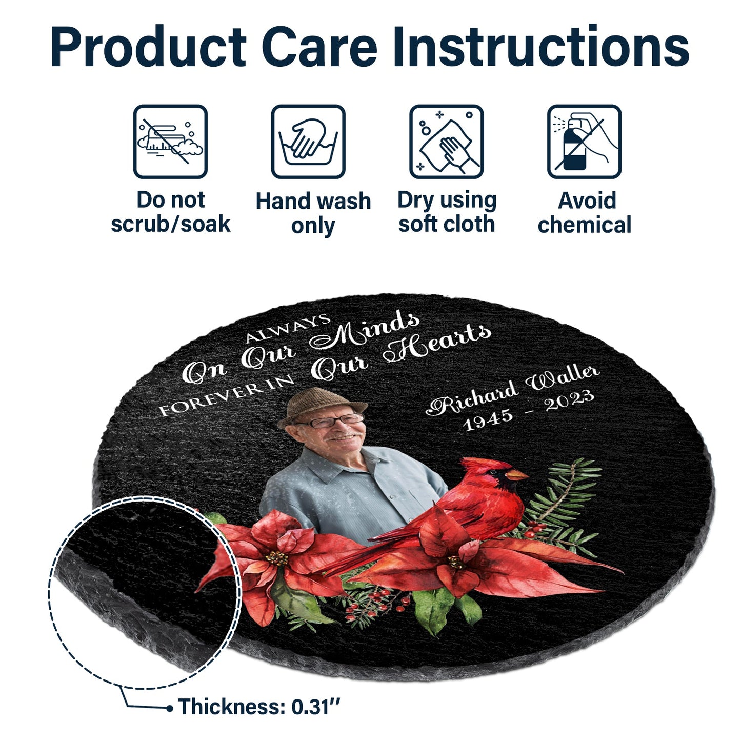 Custom Photo Cardinals I'm Always With You - Memorial Gift - Personalized Circle Memorial Garden Stone