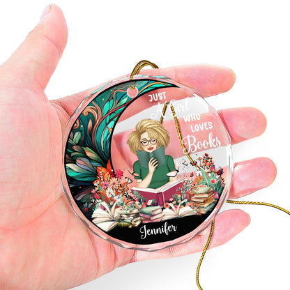 Reading Girl Who Loves Books - Personalized Circle Glass Ornament