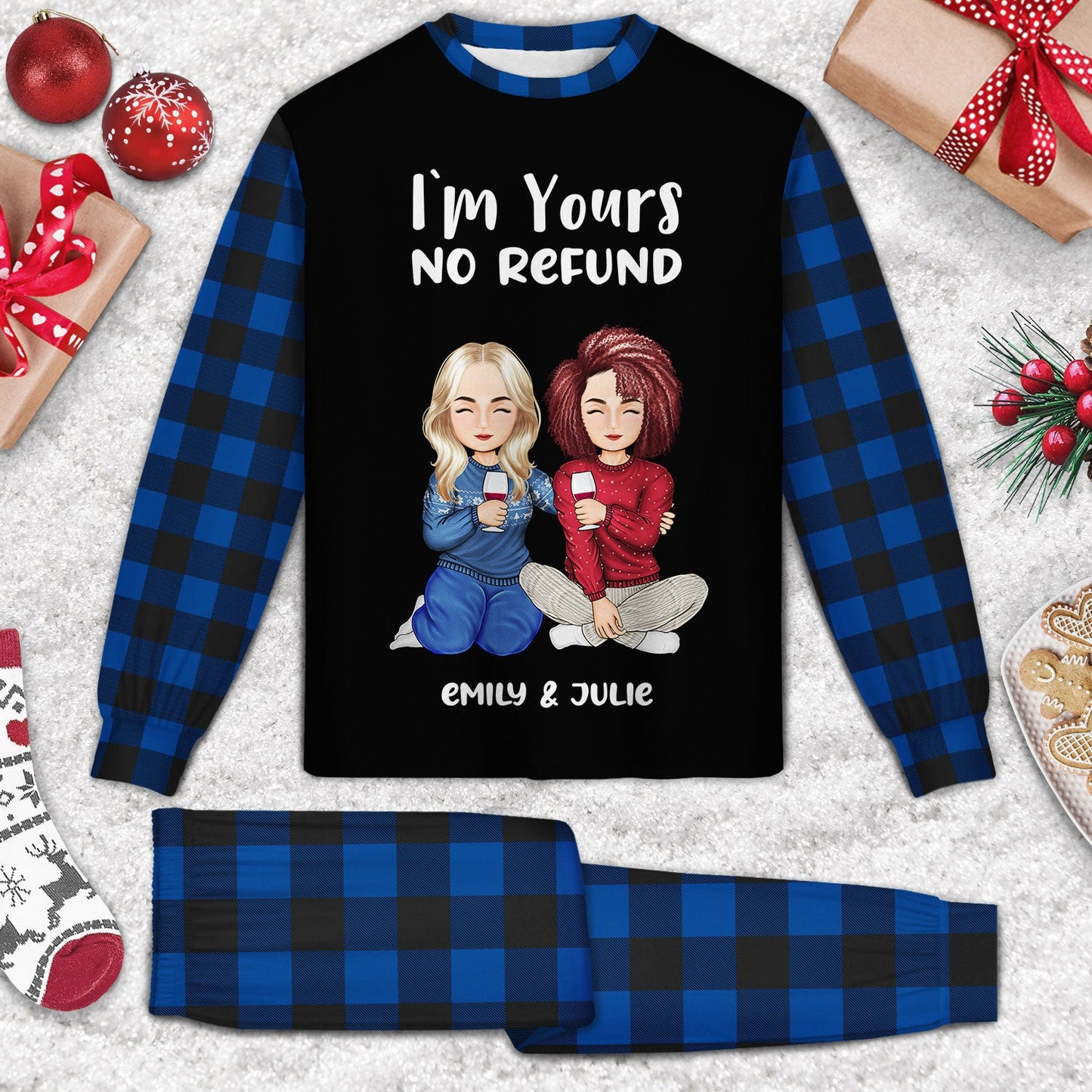 Christmas Couple I'm Yours No Refund - Gift For Couples - Personalized Unisex Pajamas Set
