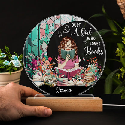 Reading Girl Who Loves Books - Personalized 3D Led Light Wooden Base