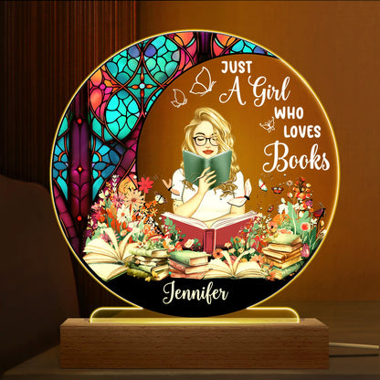 Reading Girl Who Loves Books - Personalized 3D Led Light Wooden Base