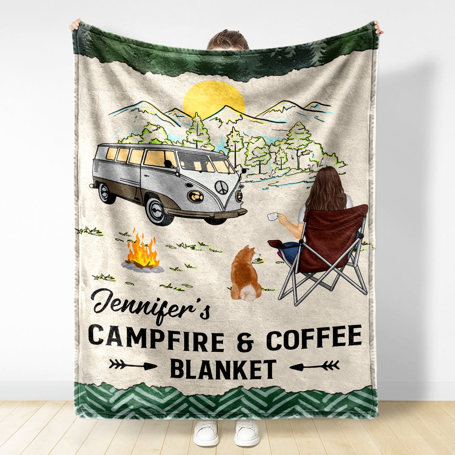 Camping Campfire & Beer Blanket - Gift For Camping Lovers - Personalized Fleece Blanket