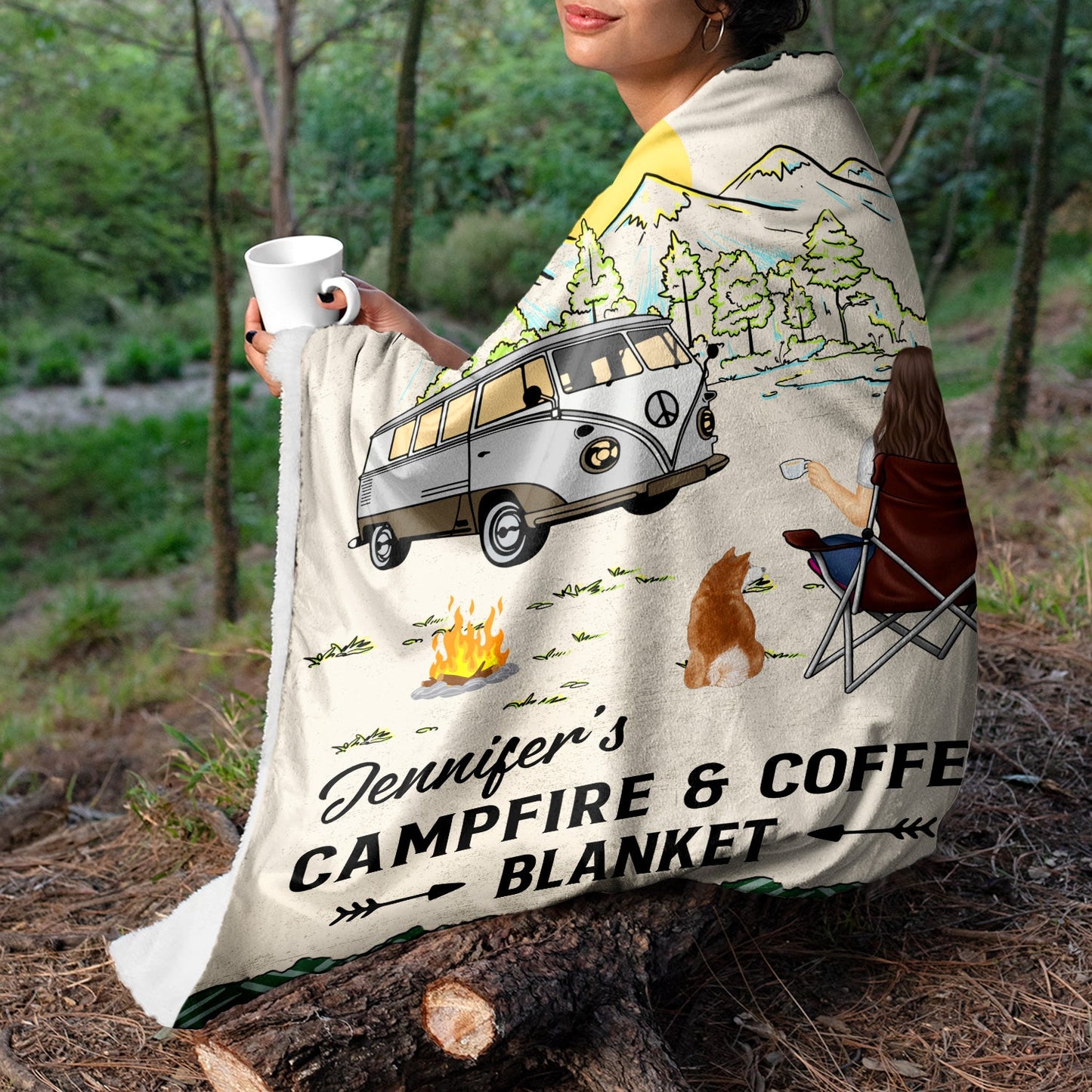 Camping Campfire & Beer Blanket - Gift For Camping Lovers - Personalized Fleece Blanket