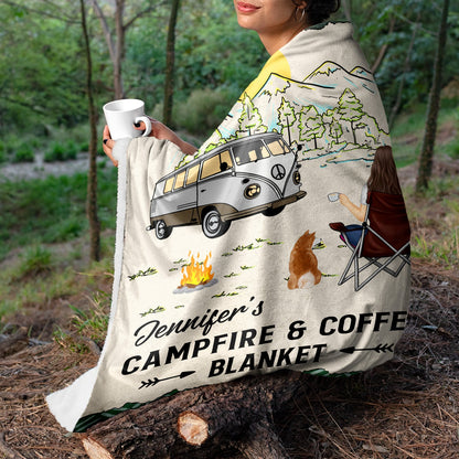 Camping Campfire & Beer Blanket - Gift For Camping Lovers - Personalized Fleece Blanket