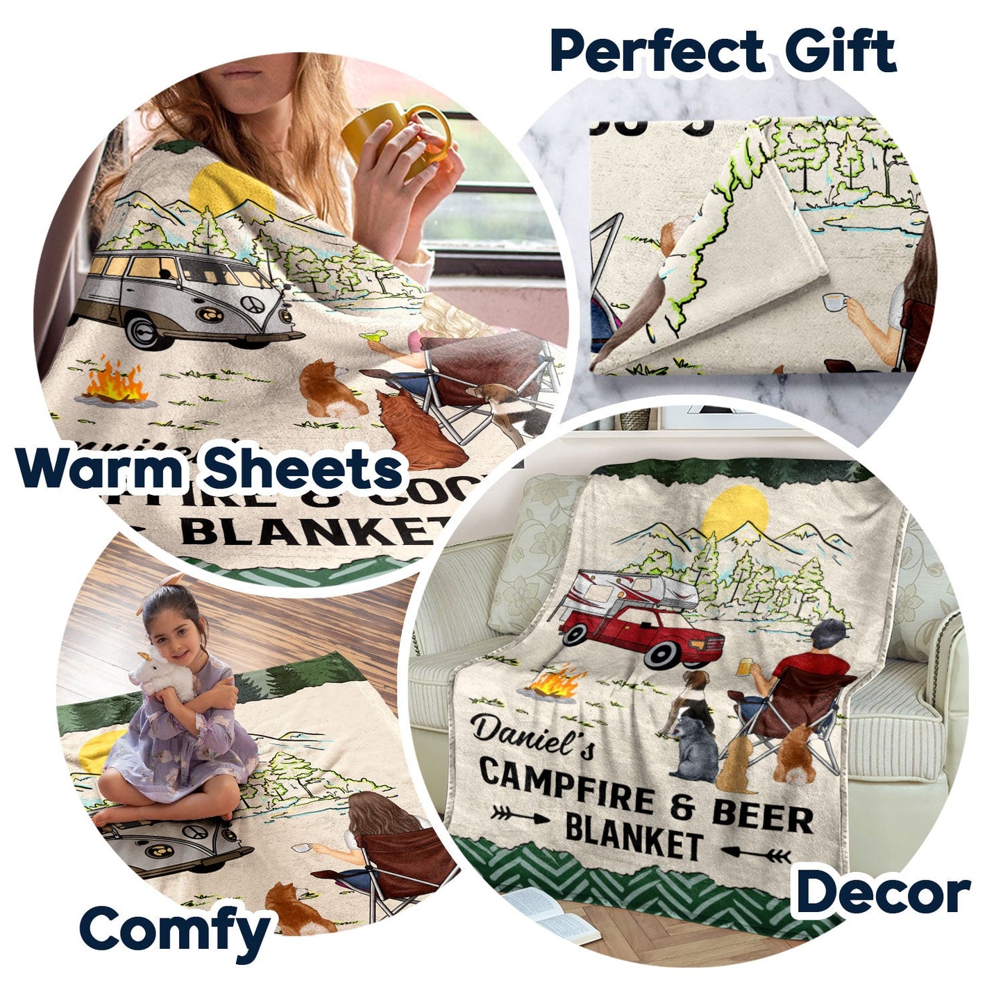 Camping Campfire & Beer Blanket - Gift For Camping Lovers - Personalized Fleece Blanket