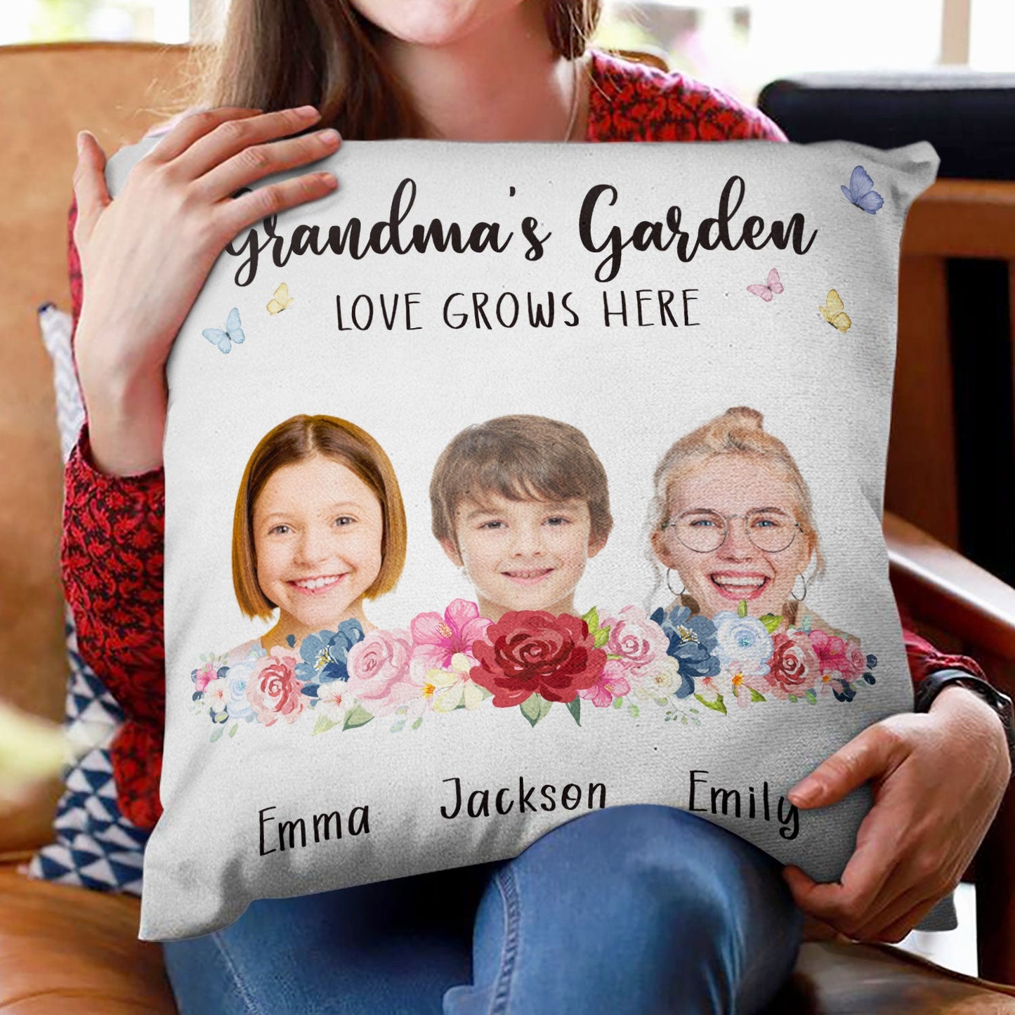 Custom Photo Garden Blooming With Love - Gift For Mother And Grandma - Personalized Pillow