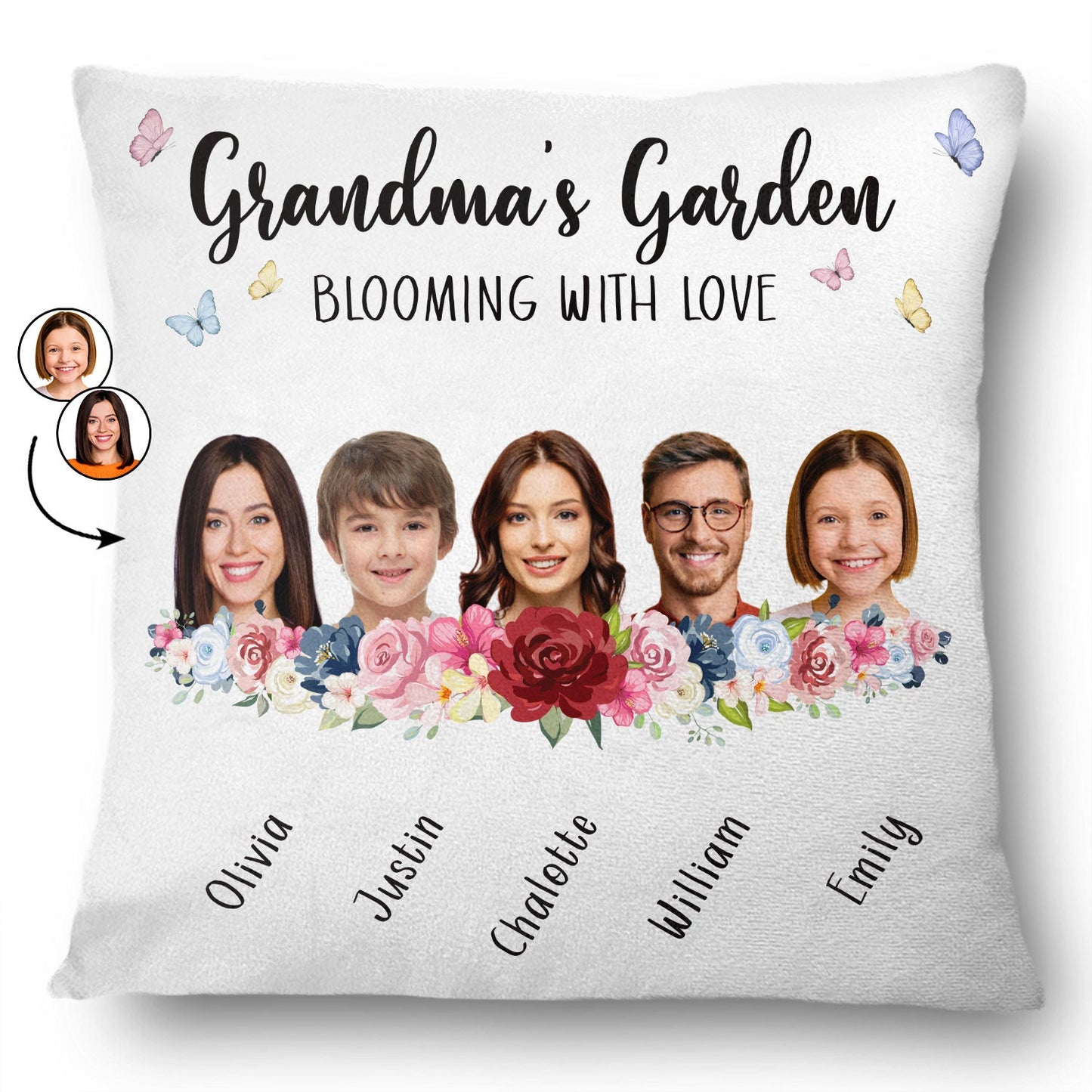 Custom Photo Garden Blooming With Love - Gift For Mother And Grandma - Personalized Pillow