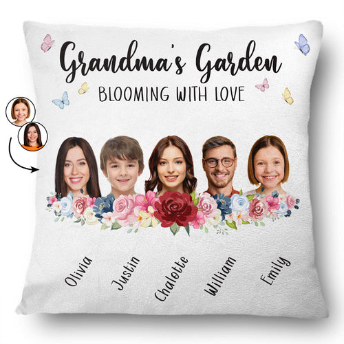 Custom Photo Garden Blooming With Love - Gift For Mother And Grandma - Personalized Pillow