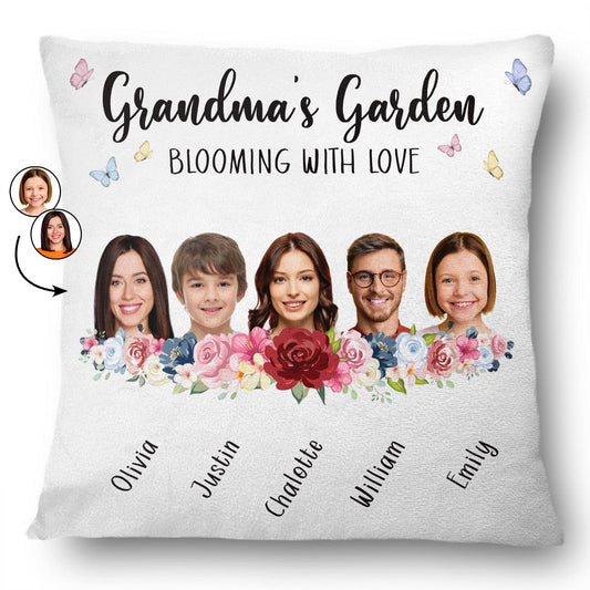Custom Photo Garden Blooming With Love - Gift For Mother And Grandma - Personalized Pillow