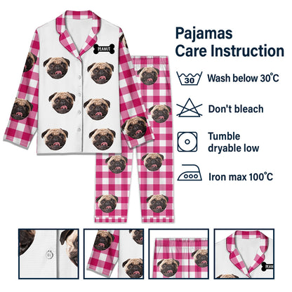 Custom Photo Family Dog Cat Face - Gift For Pet Lovers, Family Members - Personalized Long Pajamas Set