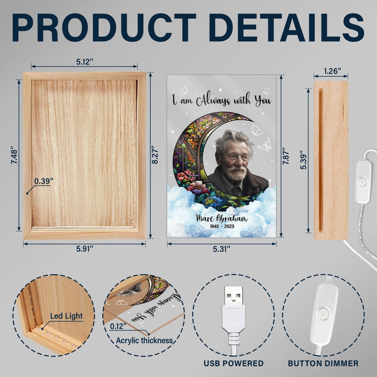 Custom Photo Always With You - Memorial Gift - Personalized Picture Frame Light Box