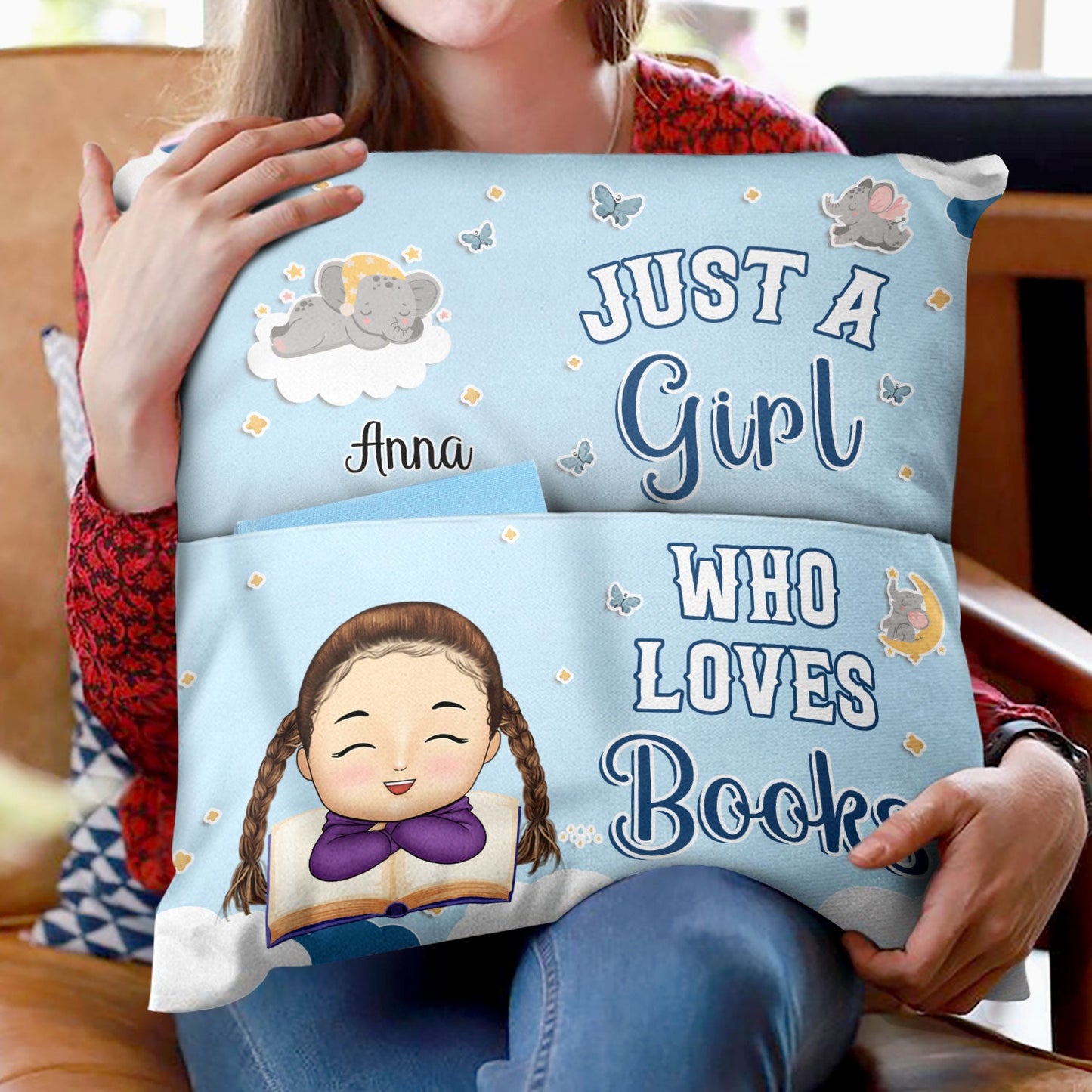 Kid Just A Girl Boy Who Loves Books - Gift For Book Lovers - Personalized Pocket Pillow