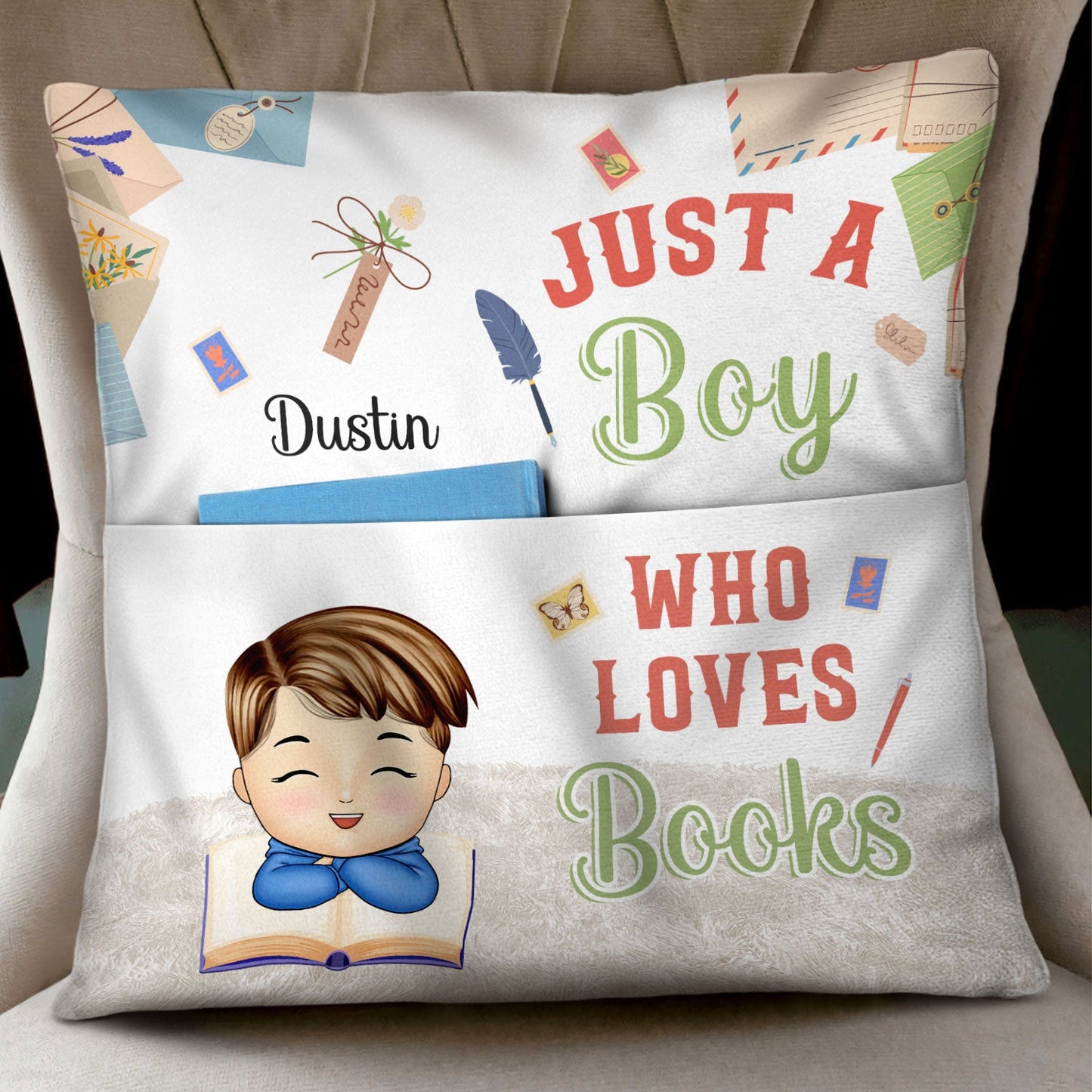 Kid Just A Girl Boy Who Loves Books - Gift For Book Lovers - Personalized Pocket Pillow