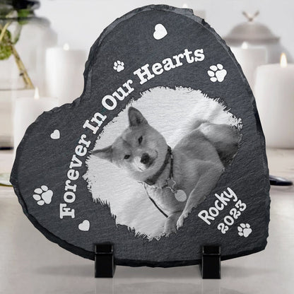 Custom Photo Pet Memorial Forever In Our Hearts - Memorial Gift For Pet Lovers - Personalized Heart Memorial Garden Stone
