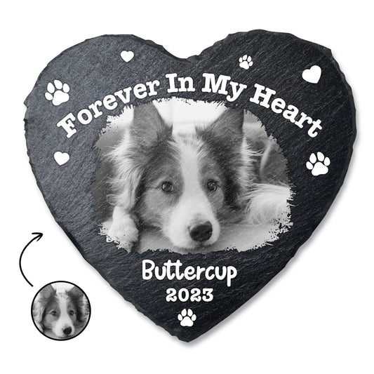 Custom Photo Pet Memorial Forever In Our Hearts - Memorial Gift For Pet Lovers - Personalized Heart Memorial Garden Stone