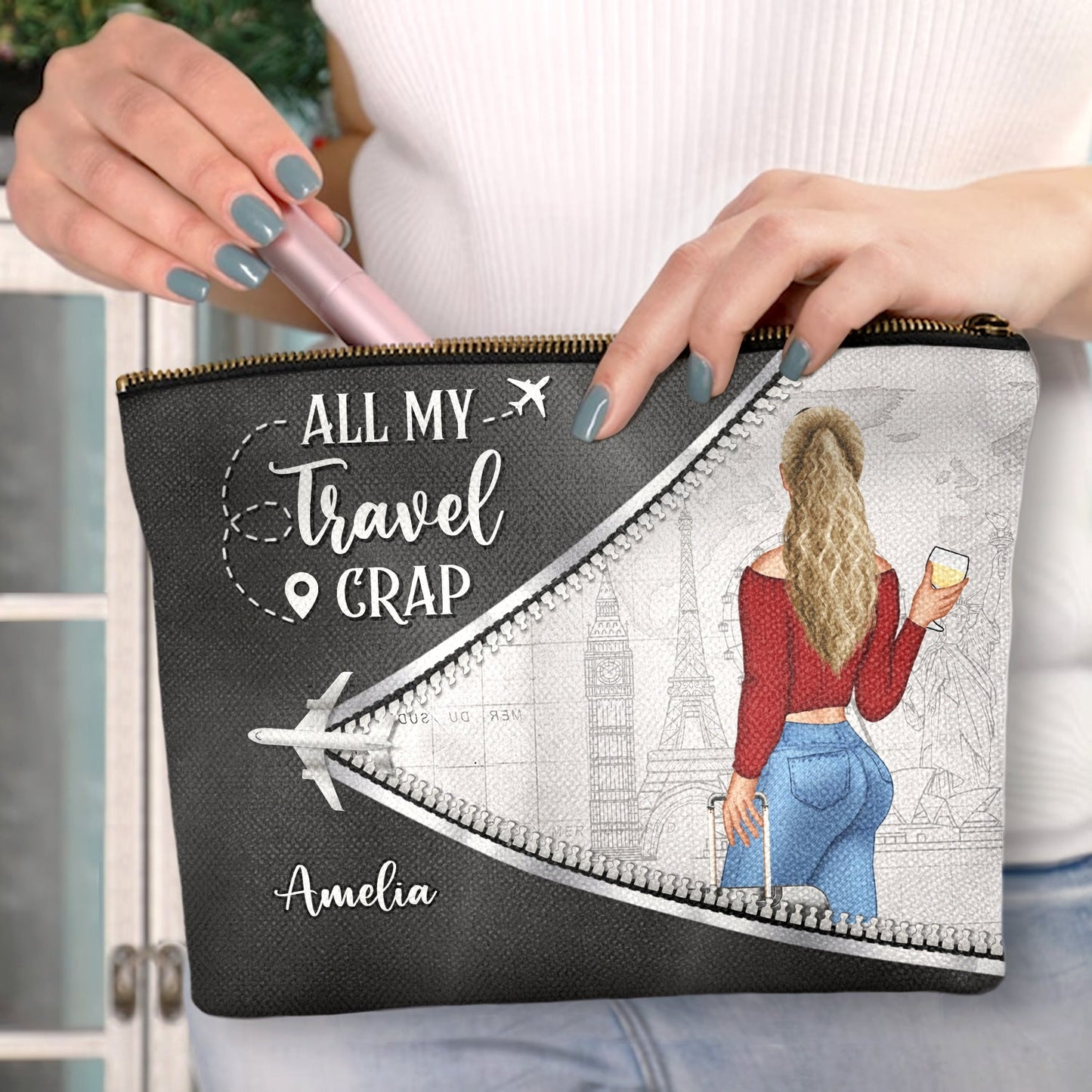 All My Travel Crap - Funny Gift For Traveling Lovers, Travelers, Women - Personalized Cosmetic Bag