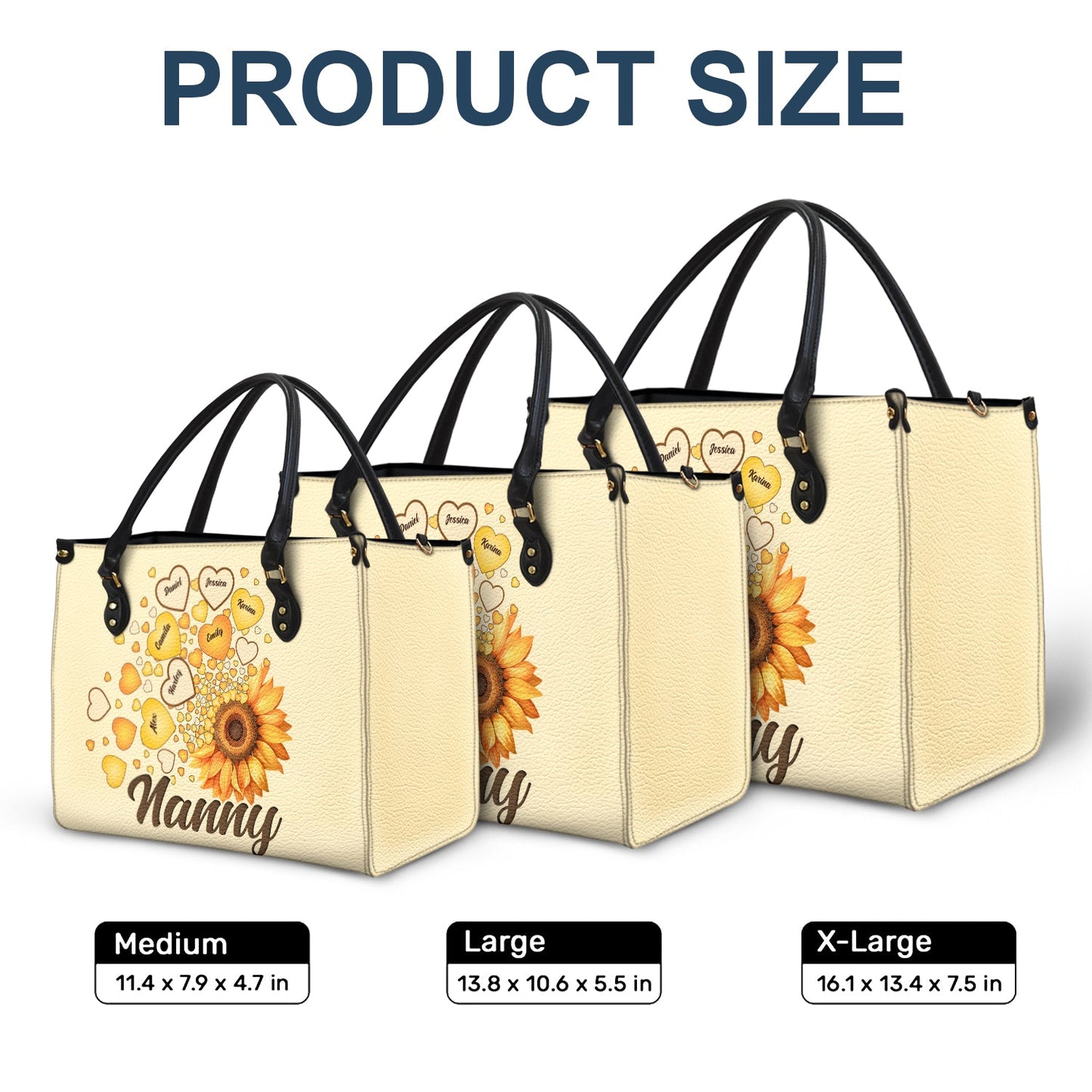Grandma Mom Kids Sunflower - Gift For Mother, Grandmother - Personalized Leather Bag