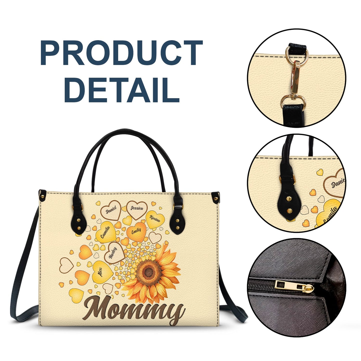 Grandma Mom Kids Sunflower - Gift For Mother, Grandmother - Personalized Leather Bag
